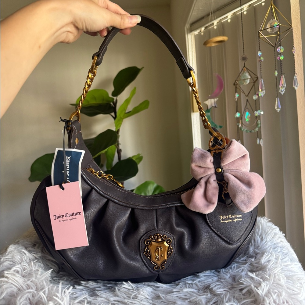 Juicy Couture Black Romance Hobo Shoulder Bag with Pink Bow